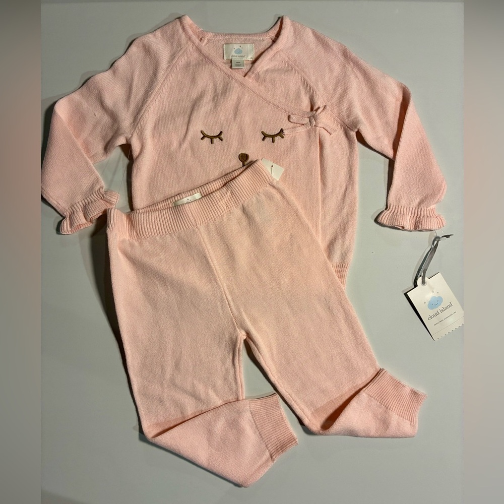 Cloud Island Pink Embroidered Bear Top & Joggers